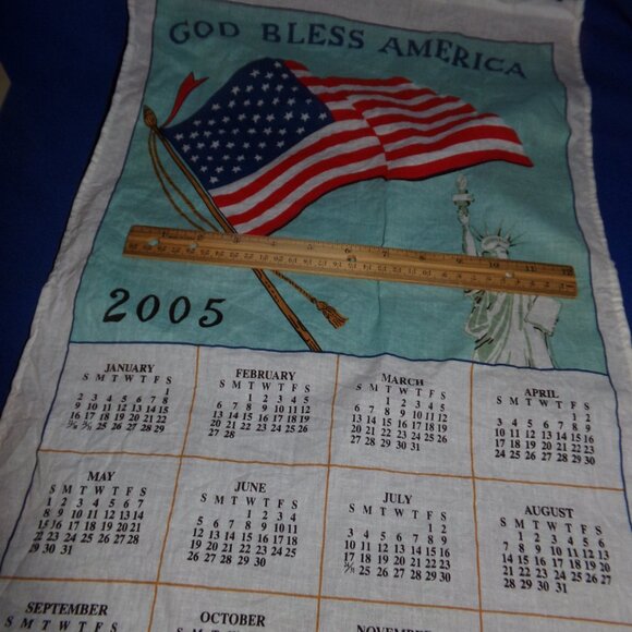 Vintage Patriotic "God Bless America" Liberty Flag Hanging Cloth 12 Mo Calendar - Picture 5 of 8